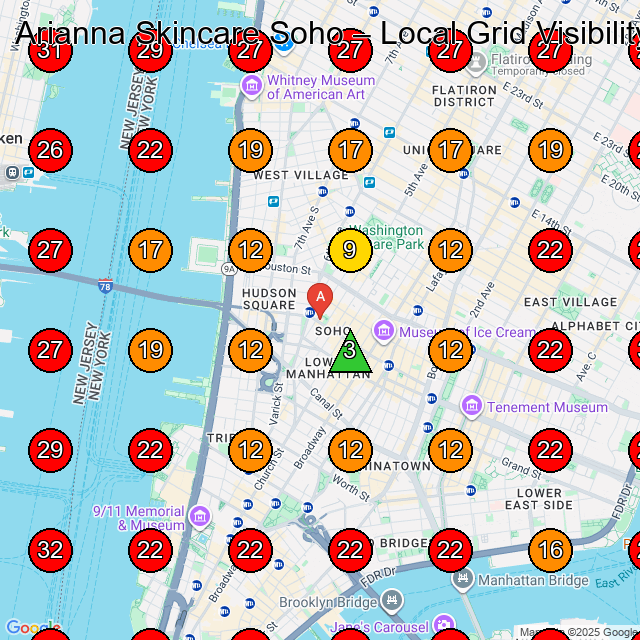 Arianna Skincare Soho GeoGrid visibility map for Beauty Product Supplier in Bronx